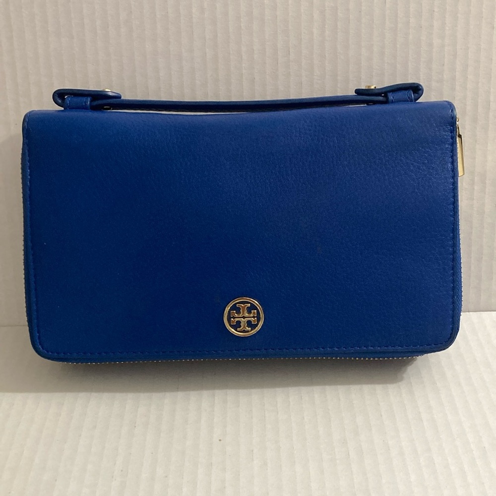 TORI BURCH London Travel Wallet Blue Leather